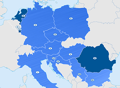 Europakarte neue Niederlassungen Rumänien, Luxemburg und Niederlande