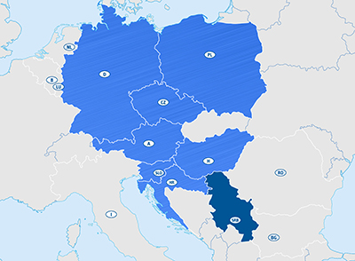 Europakarte neue Niederlassung Serbien